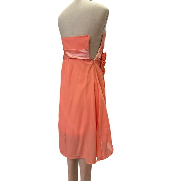 Strapless Coral Chiffon Dress With Satin Sash Rosette Detail Custom Made Homecom - Picture 4 of 5